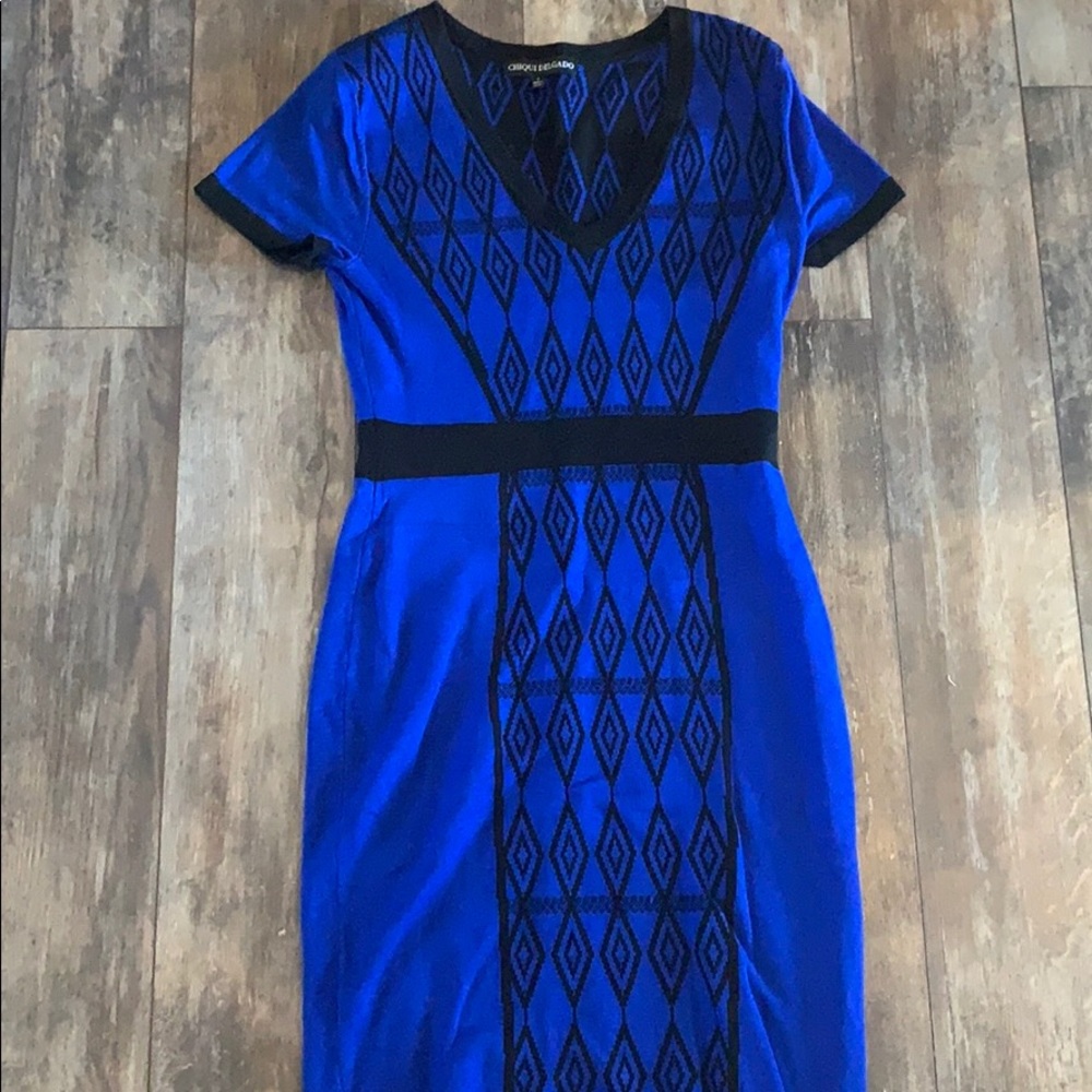 Chiqui Delgado S Blue & Black Diamond Print Dress